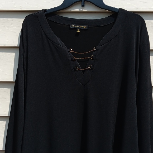 ALWAYS INDIGO Elegant Long Sleeve Black Dress with Waist String- 3X - Picture 7 of 13